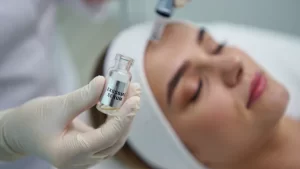 Exosome facial procedure, cosmetic serum application, regenerative skincare, anti-aging treatment, aesthetic therapy, exosomes in cosmetology, beauty care, clinical rejuvenation biotechnology skincare
